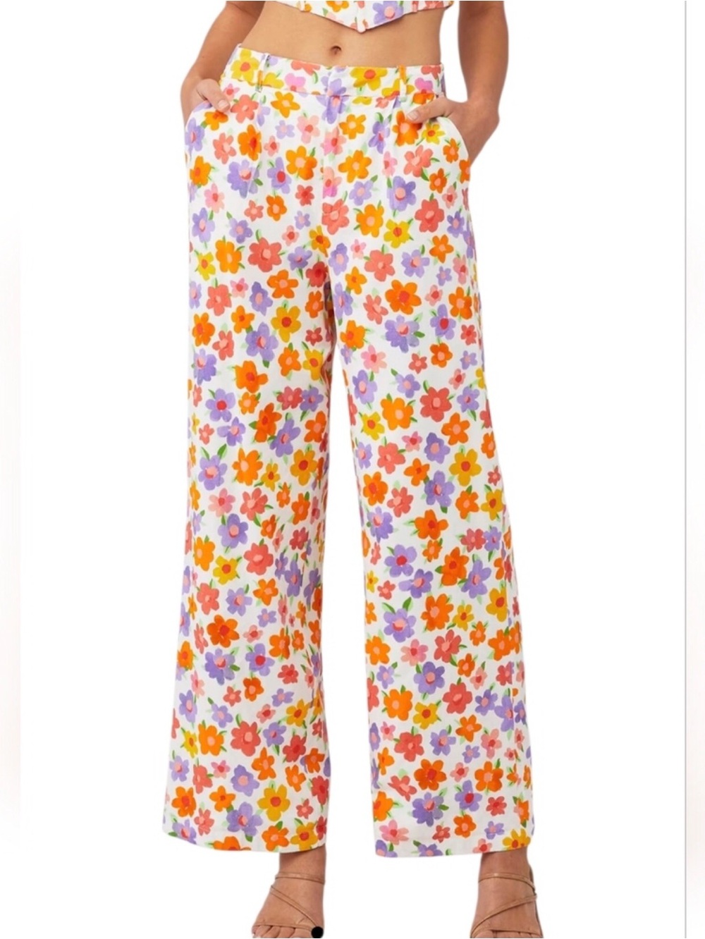 Peppermayo x Revolve Size 2 Floral Print Isola Ankle Pants Linen Blend Boho